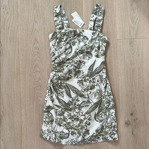 Abercrombie Floral Linen-blend Ruched Square Neck Mini Dress XS